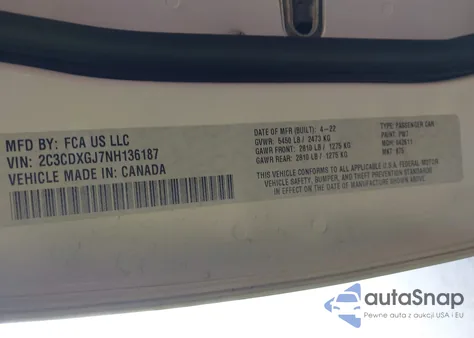 2022 Dodge Charger Scat Pack Widebody из США, поврежденный, VIN 2C3CDXGJ7NH136187